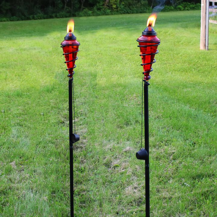 Sunnydaze Swirled Metal/Glass 2-in-1 Outdoor Lawn Torch - Yellow - Set of 2
