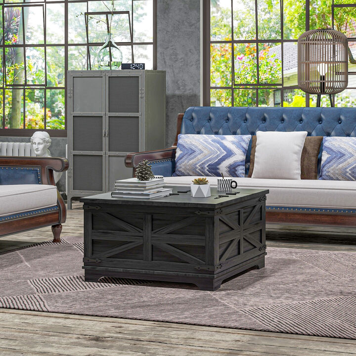 Hivvago Square Coffee Table with Hidden Compartment