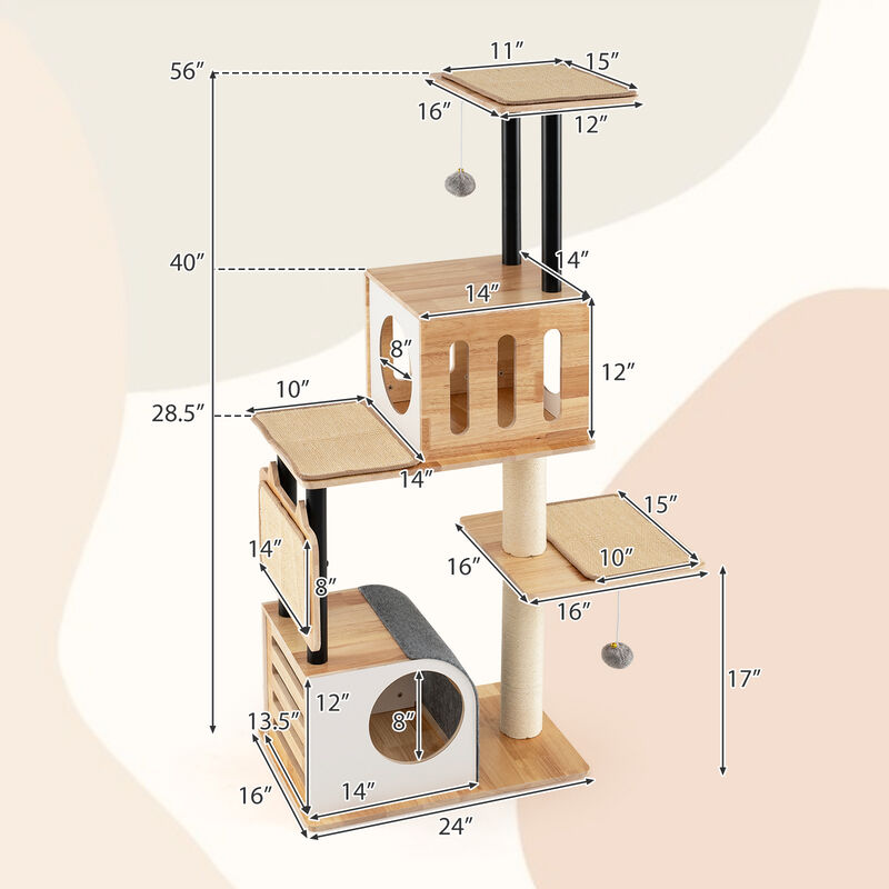 Contemporary Cat Tree with Dual Condos & Sisal Surfaces – Includes Hanging Balls