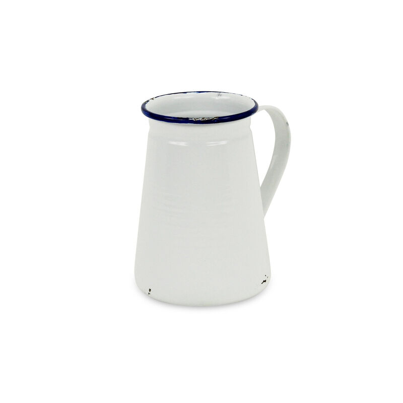 Hivvago 6 Inch White and Blue Metal Jug Vase