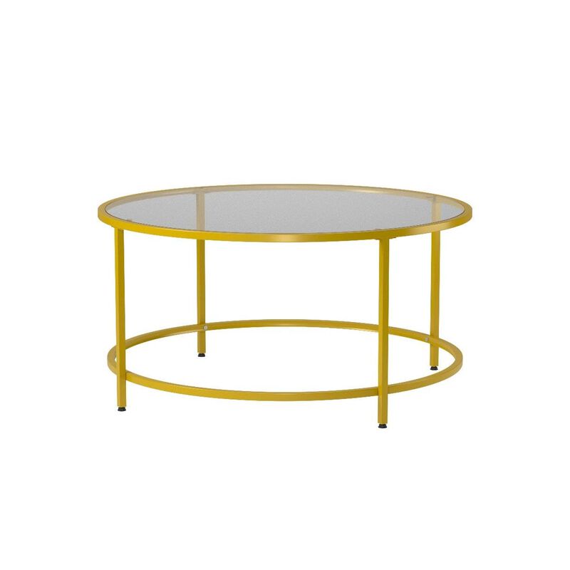Yaheetech Gold Glass Coffee Table for Living Room, 36"" Round Glass Coffee Table with Metal Frame, Circle Coffee Table for Home,