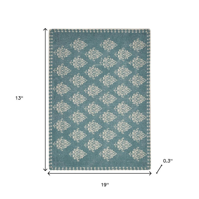 HomeRoots 19" Set of Four Cream And Turquoise Damask Cotton Placemats image number 3