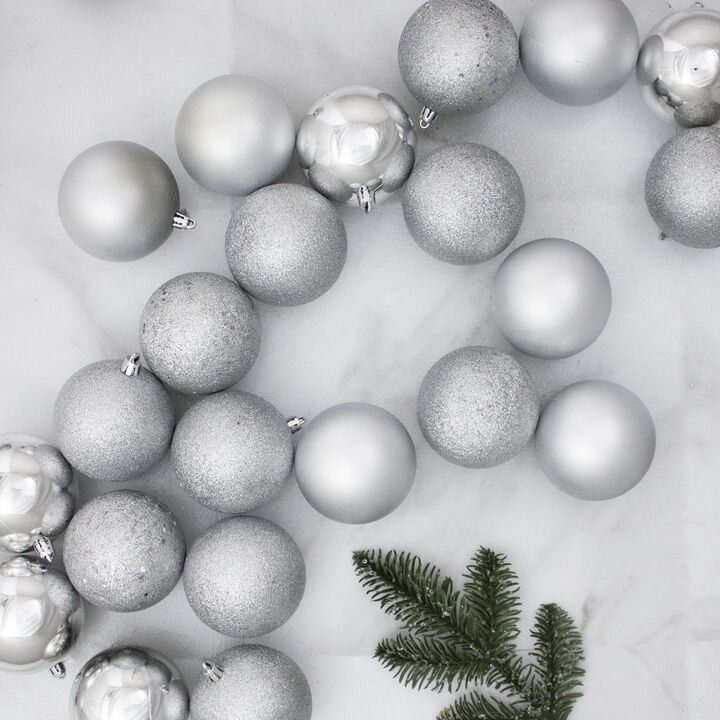 60ct Shatterproof Silver 4-Finish Christmas Ball Ornaments 2.5" (60mm)