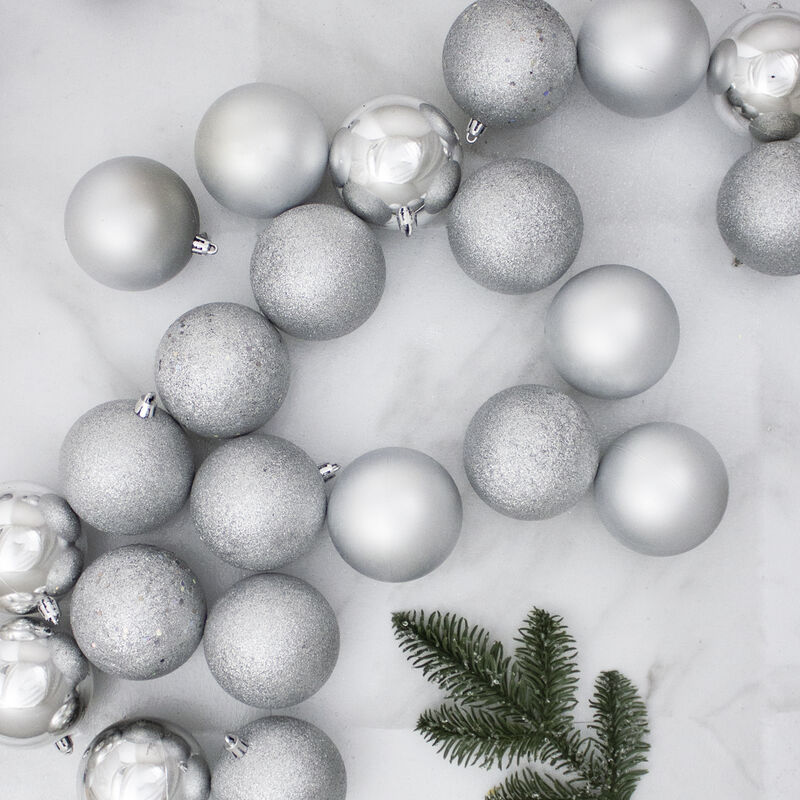 60ct Shatterproof Silver 4-Finish Christmas Ball Ornaments 2.5" (60mm) image number 1