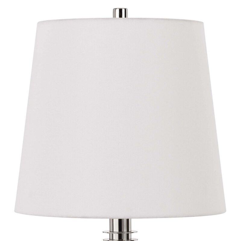 Table Lamp with Textured Glass Ball Accent, White and Chrome - Benzara