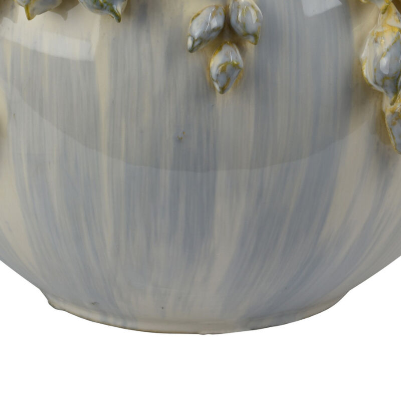 Decorative Bowl Planter, White Ceramic with Floral Garland Rim, 12 Inch image number 4