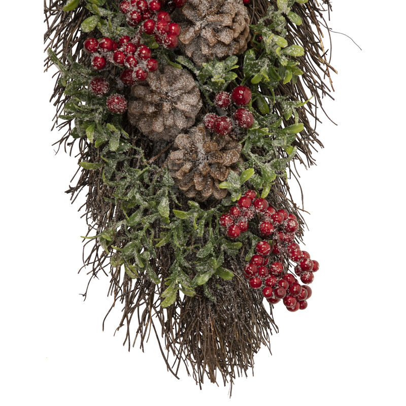 28" Glittered Pine Cone and Berry Artificial Teardrop Christmas Swag - Unlit image number 4