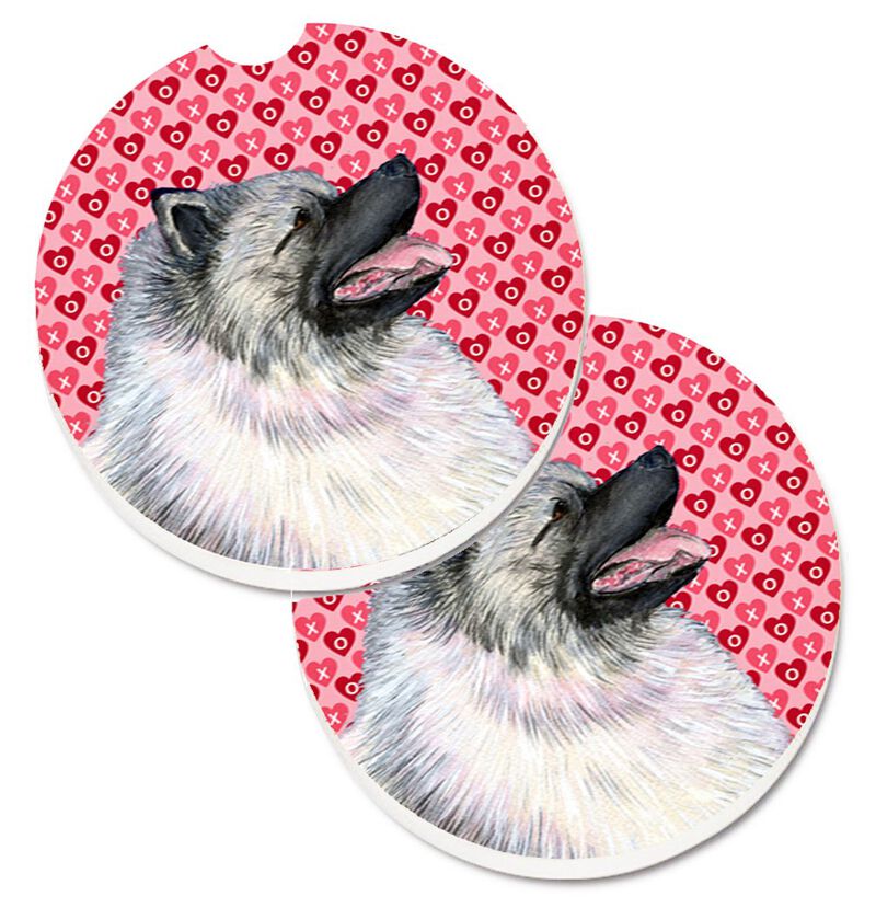 Caroline's Treasures Keeshond Hearts Love & Valentine's Day Portrait Set of 2 Cup Holder Car Coasters SS4488CARC, 2.56, Multicolor image number 0