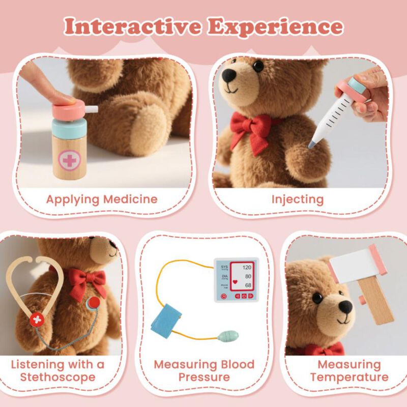 Hivvago Wooden Doctor Playset with Stethoscope for Toddlers over 3 Years Old