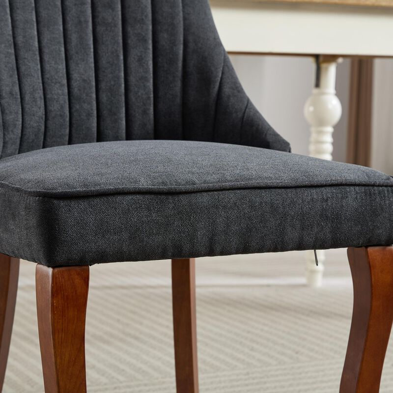 Whisen 2-Piece 25inch Dining Chairs, Rayon Linen Upholstered Channel Tufted with Curved Solid Wood Legs for Kitchen Dining Room image number 7