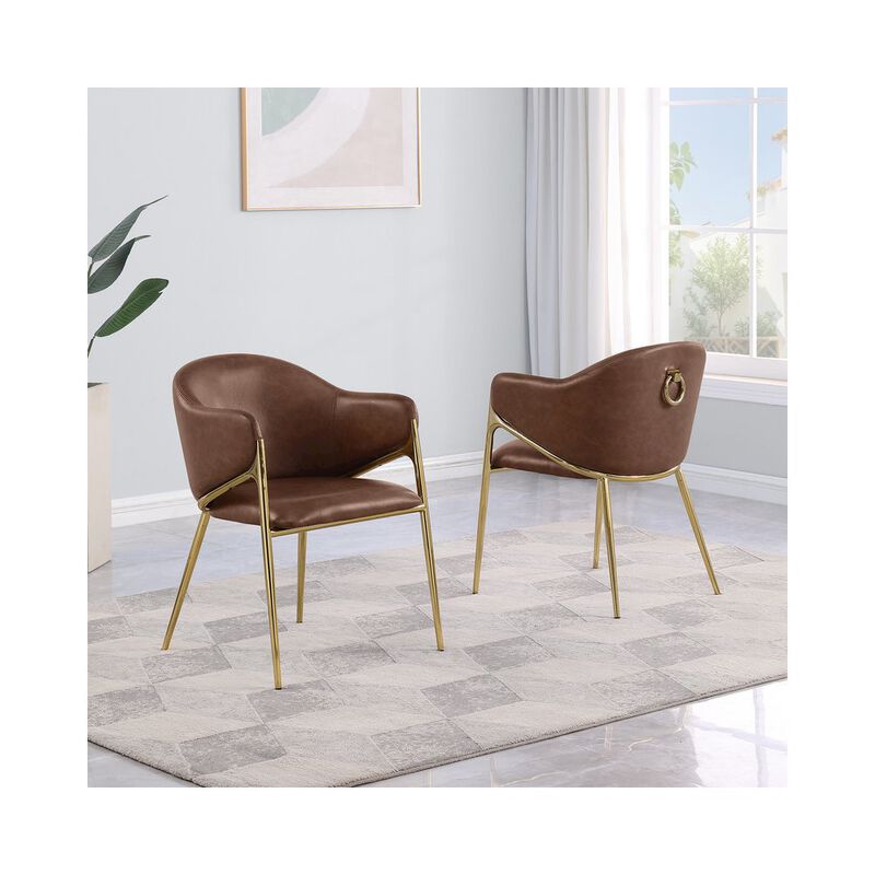 Best Quality Furniture Leather-Aire Side Chairs with Gold Chrome Set of 2 image number 2