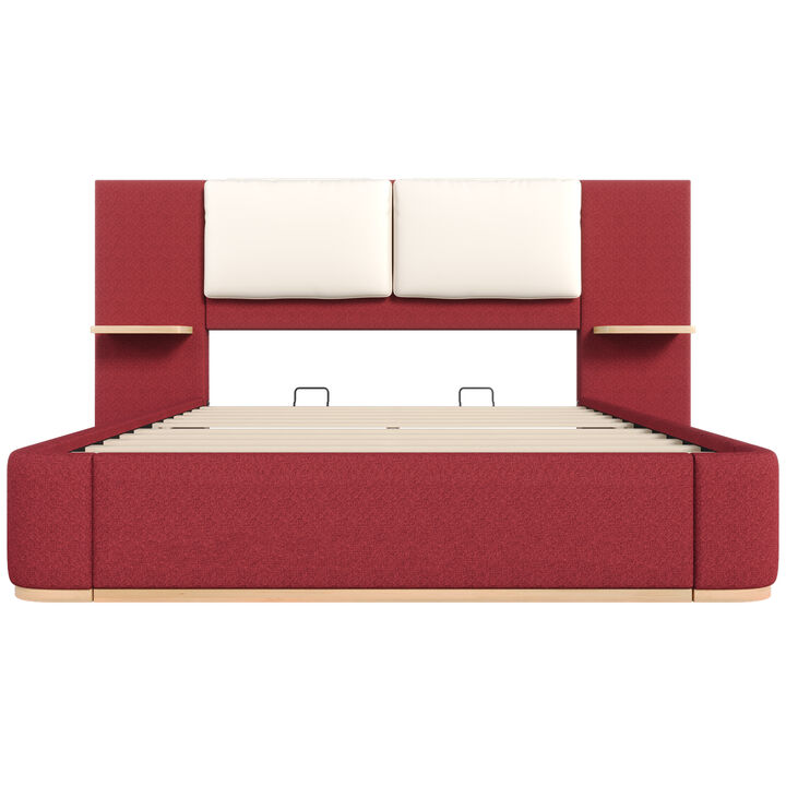 Merax Upholstered Bed Frame with Side Shelves