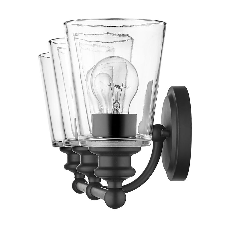 Hivvago Three Light Matte Black Glass Shade Wall Sconce