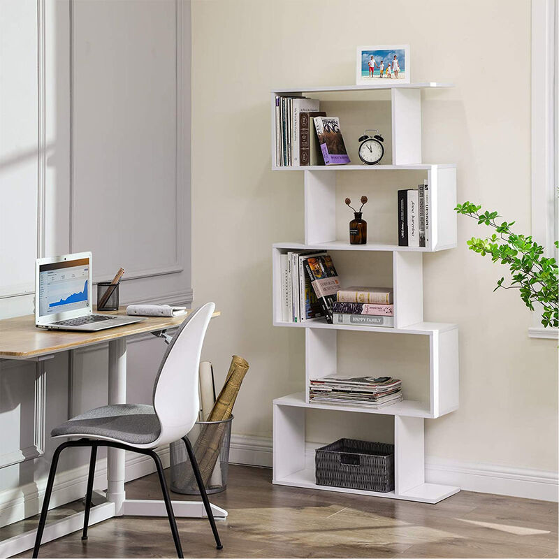 Wooden 5-Tier Display Shelf &ndash; Freestanding White Bookcase