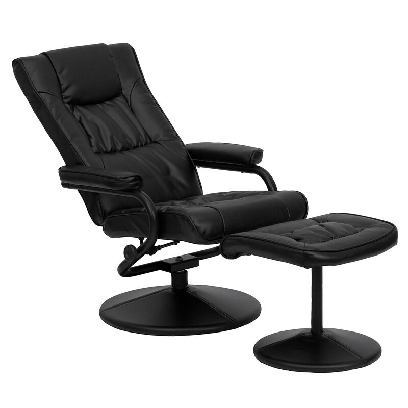Flash Furniture Rachel Contemporary Multi-Position Recliner and Ottoman with Wrapped Base in Black LeatherSoft