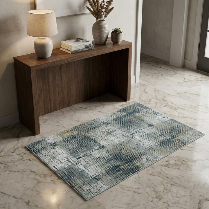 HomeRoots 3' X 5' Ivory Navy and Gray Abstract Area Rug
