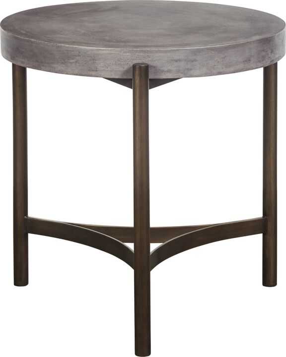 Lyon Round Natural Concrete and Metal Side Table