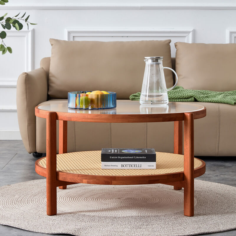 Cridcu Double Layer Solid Wood Coffee Table image number 2
