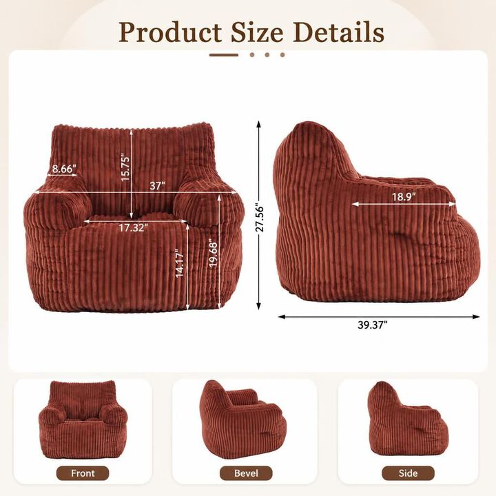 GOODSILO Soft Fluffy Corduroy Fabric Pre-Filled Memory Sponge Bean Bag Chair Comfortable Seating for Living Room Bedroom Indoor Relaxation