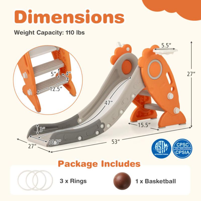 Hivvago 4 in 1 Indoor Slide for Kids Age 3+ Years with Basketball Hoop and Rings