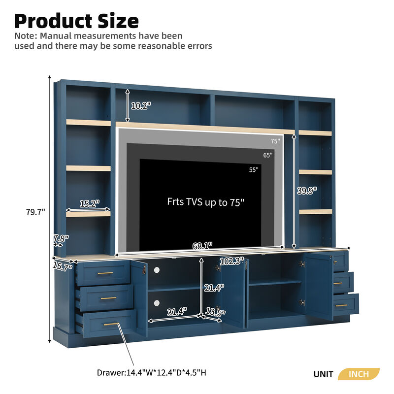 Merax Farmhouse 4-Piece Entertainment Center Wall Unit with Adjustable Shelves