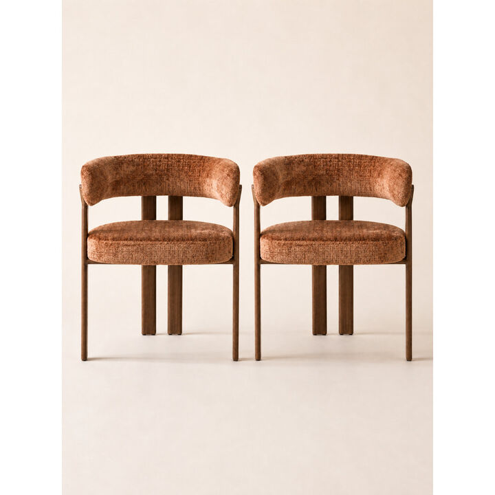 2-Piece Modern Boucl&eacute; Dining Chair Set with Wood-Grain Metal Frame, Upholstered Curved Barrel Back Side Chairs (Set of 2)