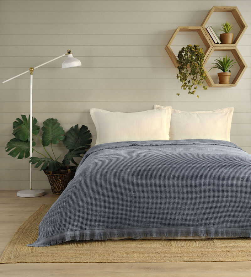 Textile Waffle Plain Cotton Queen Coverlet