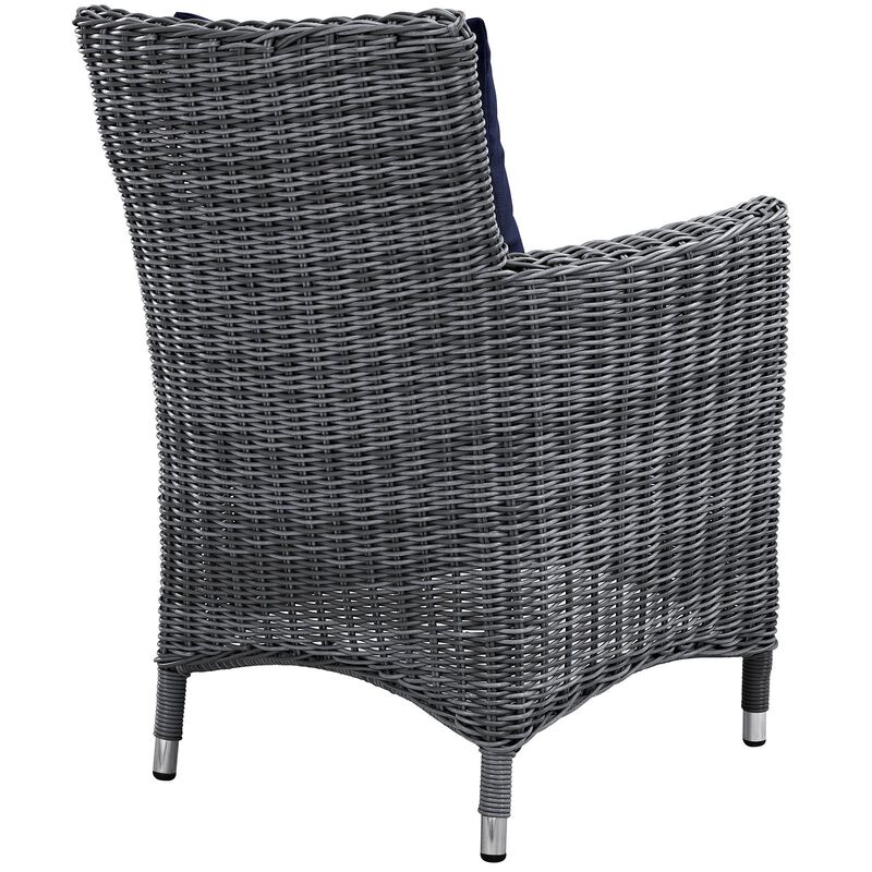Modway Summon Wicker Rattan Aluminum Outdoor Patio Two Dining Arm Chairs with Sunbrella® Fabric Cushions in Canvas Navy
