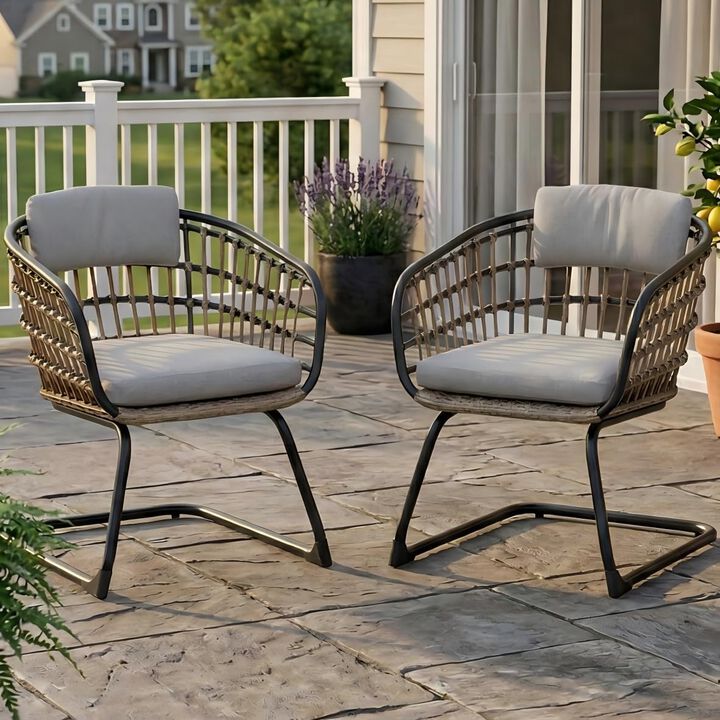 Outdoor Wicker Dining Chairs Set of 2, Patio Dining Chairs with Cushions, Rattan Dining Armchairs for Lawn, Garden, Poolside, Backyard, Porch
