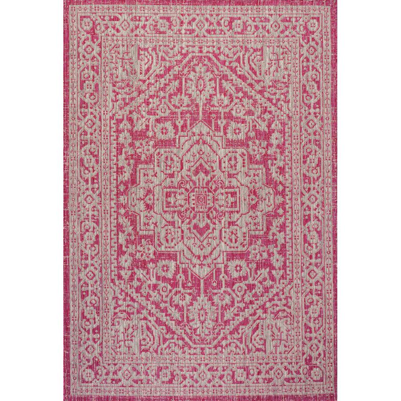 Sinjuri Medallion Textured Weave Indoor/Outdoor Area Rug