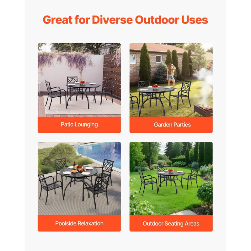 Outdoor Steel Patio Round Dining Table with Umbrella Hole for Lawn Garden-Black image number 3
