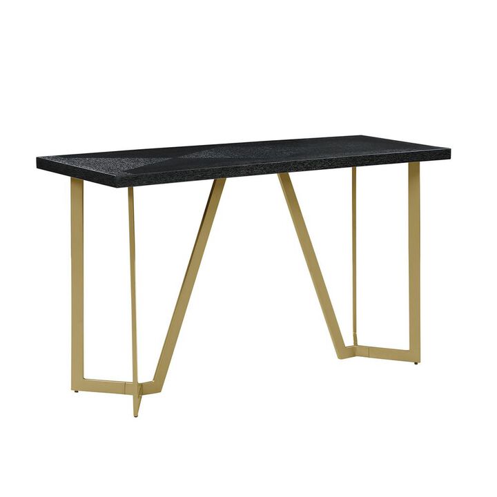 Best Quality Furniture Black wood top console table w/ gold color iron legs