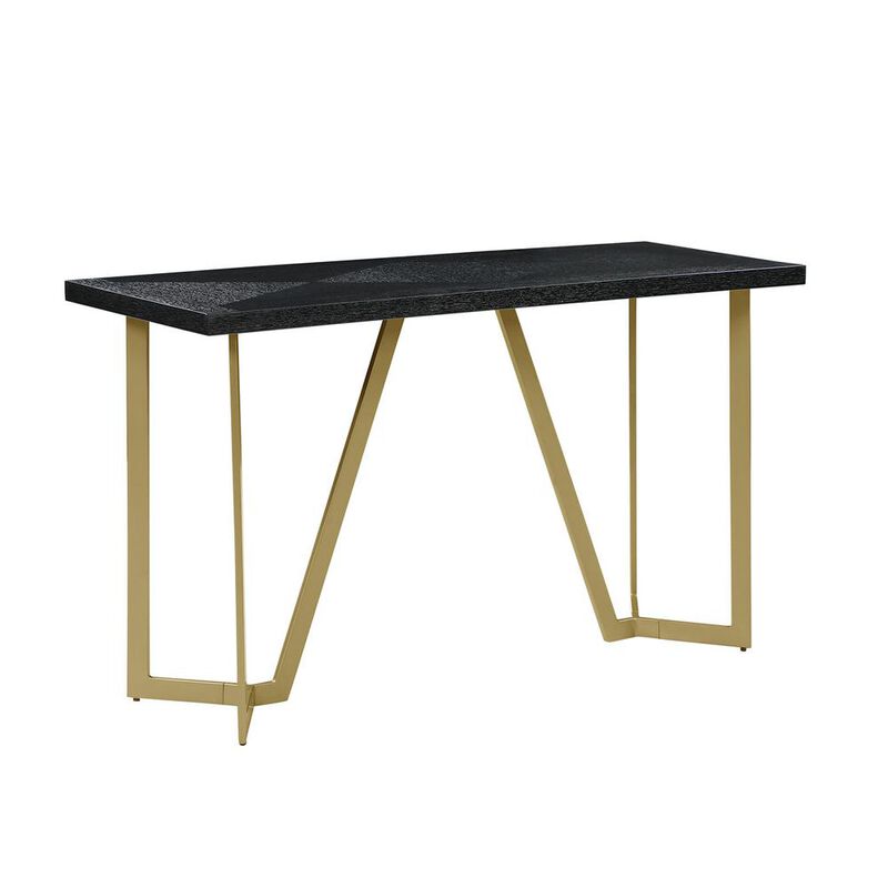 Best Quality Furniture Black wood top console table w/ gold color iron legs