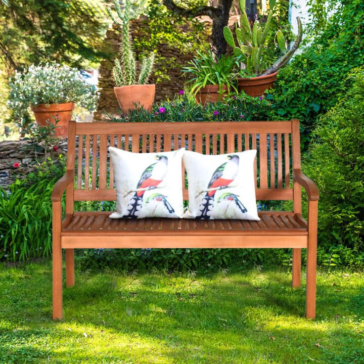 Hivago Two Person Solid Wood Garden Bench with Curved Backrest and Wide Armrest