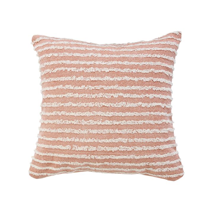 20" Pink and White Horizontal Striped Square Throw Pillow