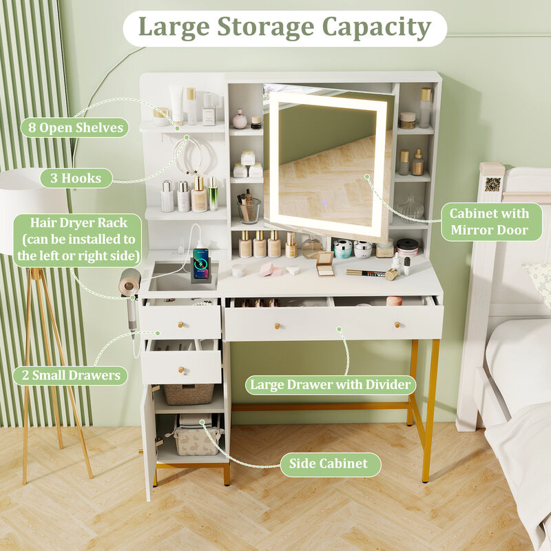 Vanity Dressing Table Set with Stool 3 Lighting Modes and Storage Cabinet image number 6