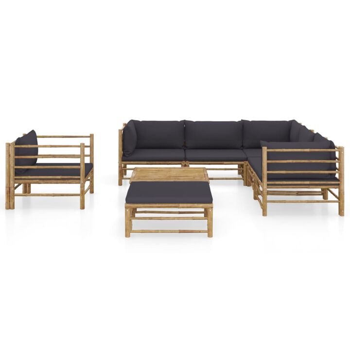 vidaXL 8 Piece Garden Lounge Set with Dark Gray Cushions Bamboo