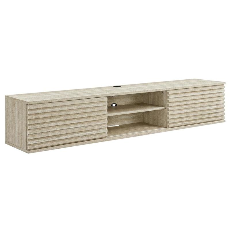 Gray faux wall-mount media console, solid construction, 70-inch design image number 1