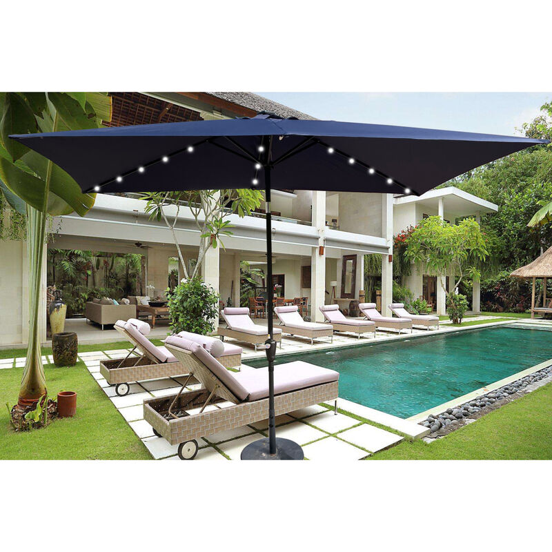10 x 6.5t Rectangular Patio Solar LED Lighted Outdoor Umbrellas with Crank and Push Button Tilt for Garden Backyard Pool Swimming Pool