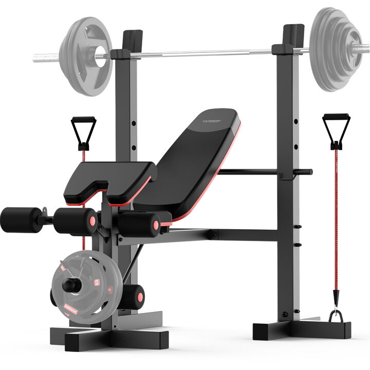 HARISON 6-in-1 Weight Bench Set, 660 lb Capacity, Leg Extension & Curl, Adjustable Bench with Rack (HR-G30813)
