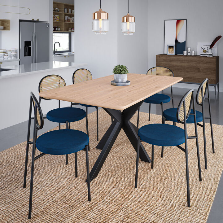 LeisureMod Ravenna 63" Rectangular Wood Dining Table With Modern Metal Base