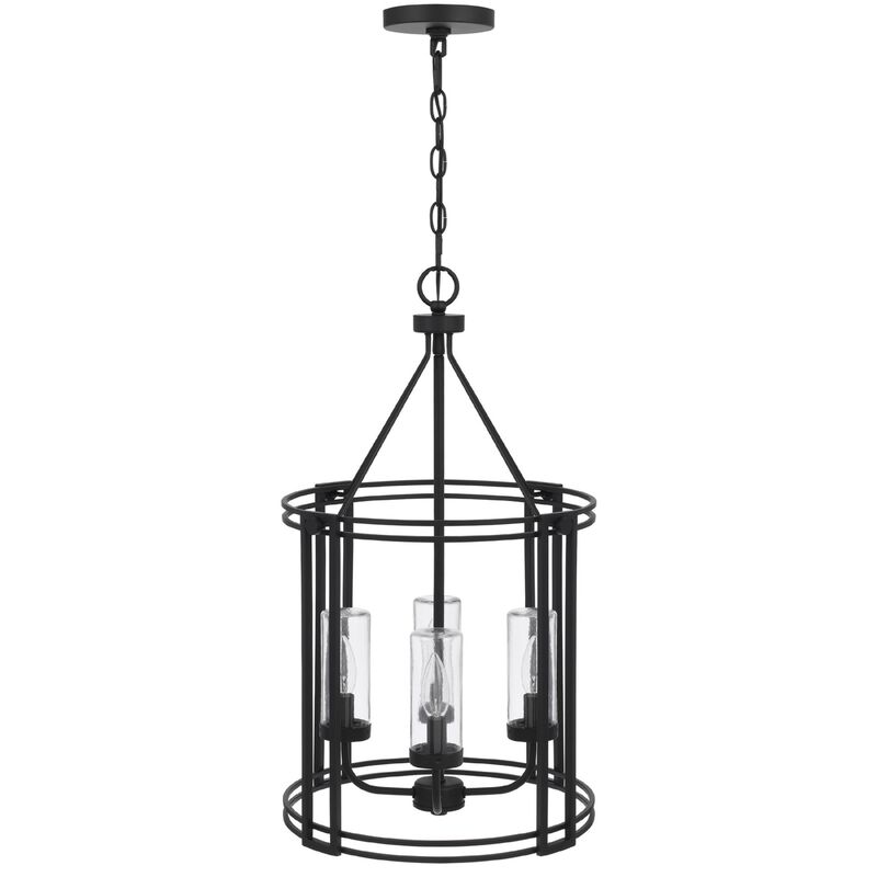 4-Light Chandelier with Clear Glass Shades, 26 Inch Black Round Cage image number 4