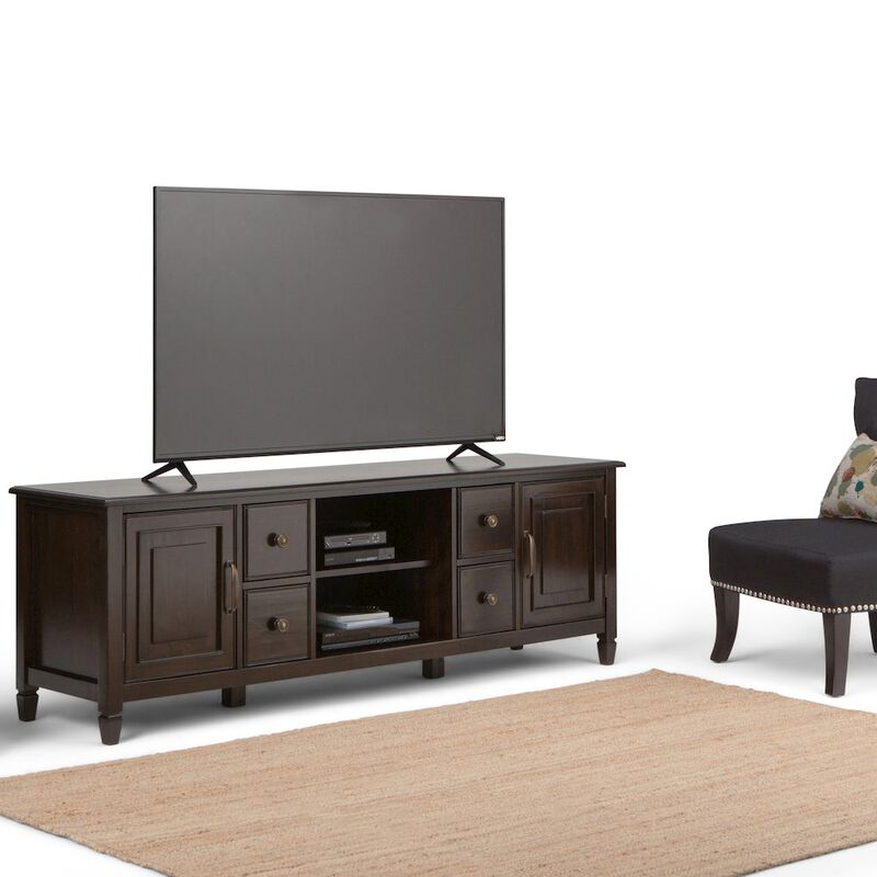 Simpli Home Solit Wood 72 Inch Wide Tv Stand In Dark Chestnut Brown For Tvs Up To 80 Inches