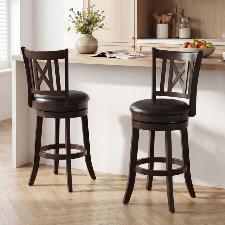 Set of 2 Swivel Bar Chairs with Open Backrest and Built-In Footrest