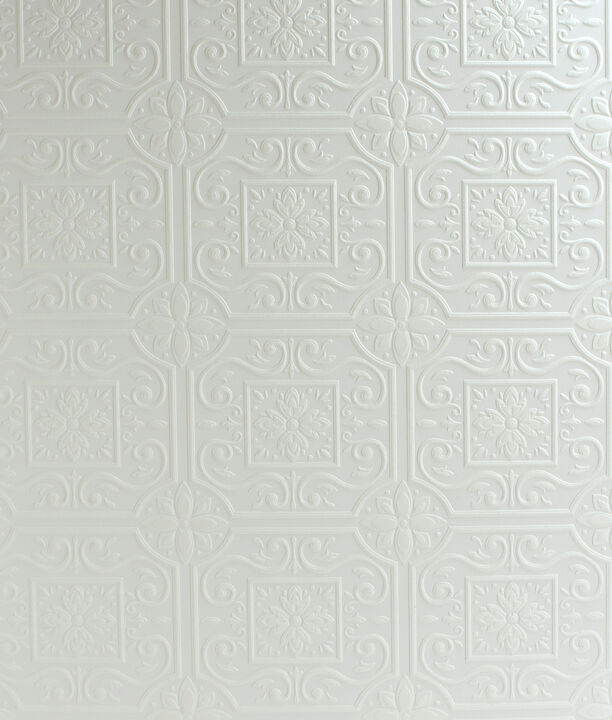 Ibold White Tin Ceiling Scroll Paintable Wallpaper