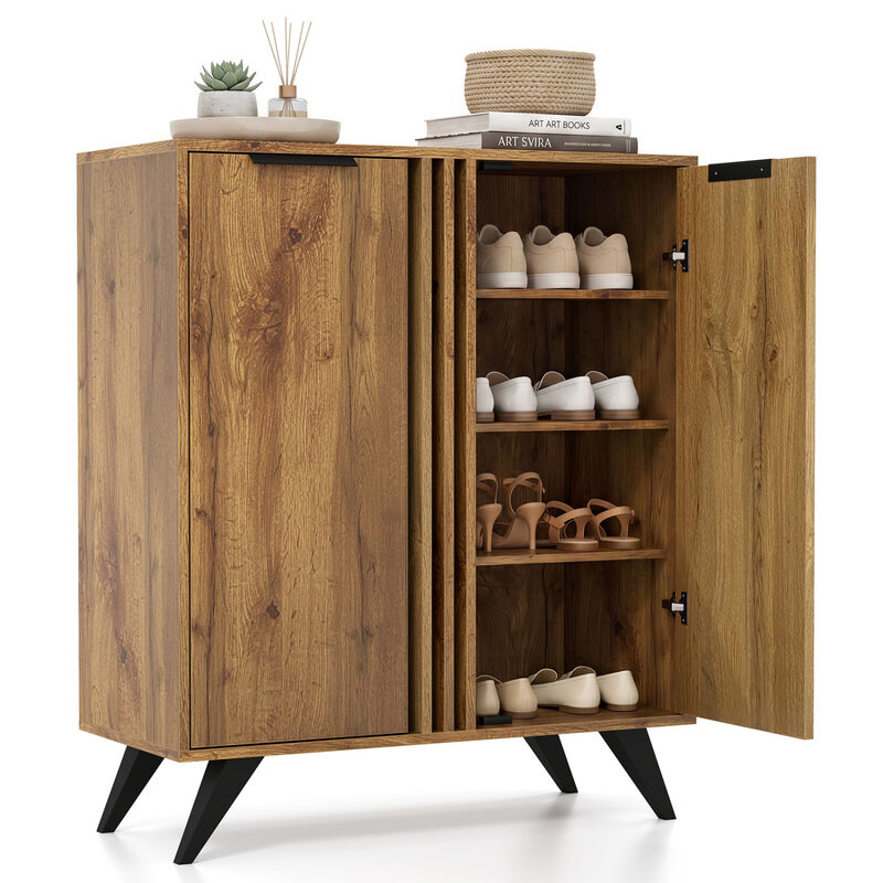 Modern 4-Tier Shoe Storage Cabinet with 2 Doors Organizer image number 3