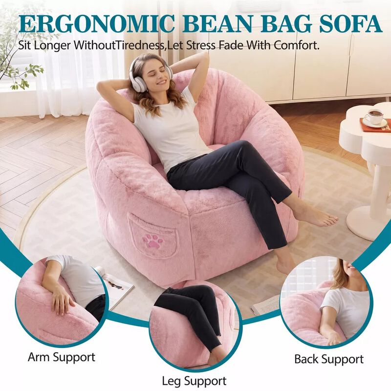Vipbear Bean Bag Chair for Adults,Faux Fur Memory Foam Bean Bag Couch Sofa High Back, Reading Chair image number 2