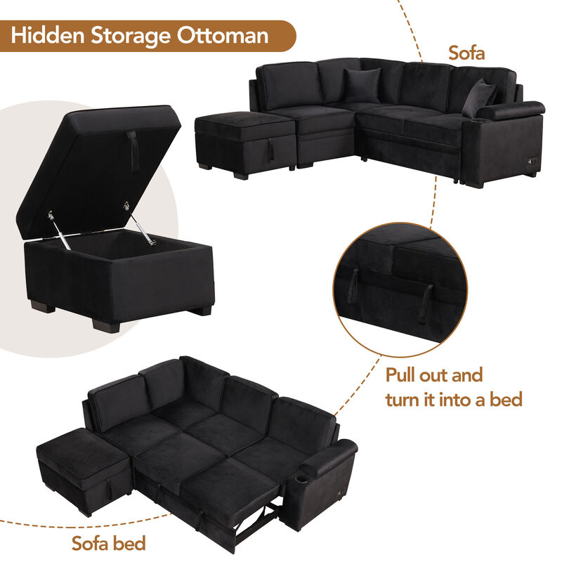 Merax 2 in 1 Pull Out Sofa Bed L Shape Couch