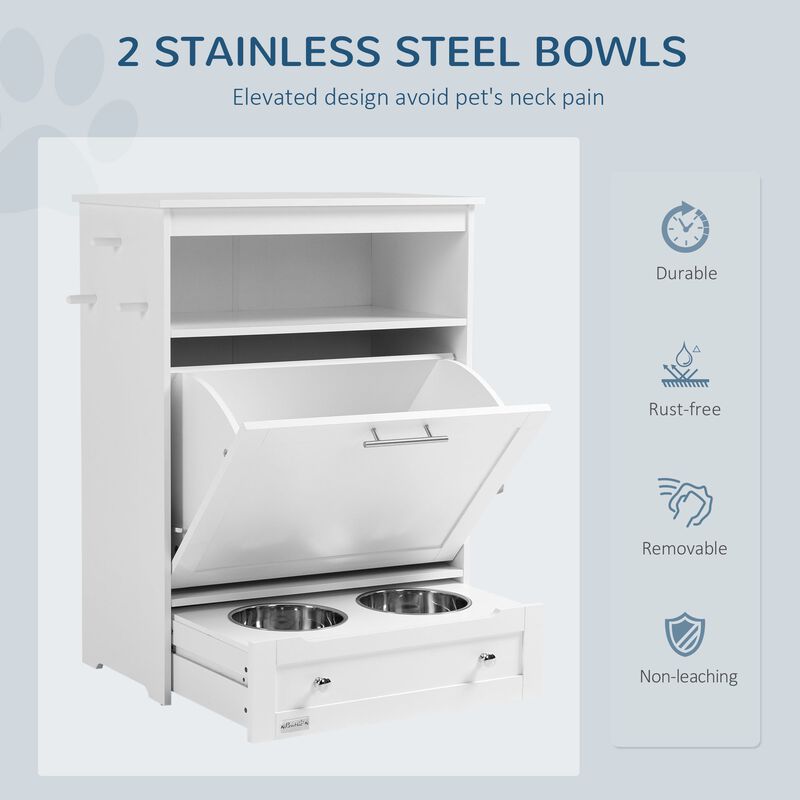 White Pet Station: Dog Feeding Cabinet with Food Storage image number 3