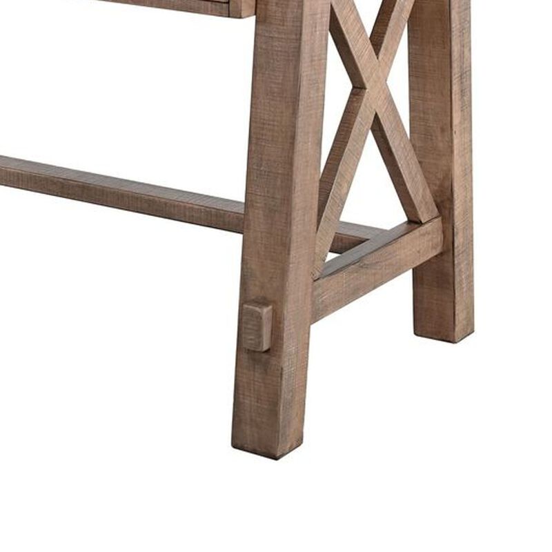 Anva Writing Desk, 58 Inch with Power Plug, Natural Brown Solid Mahogany image number 3